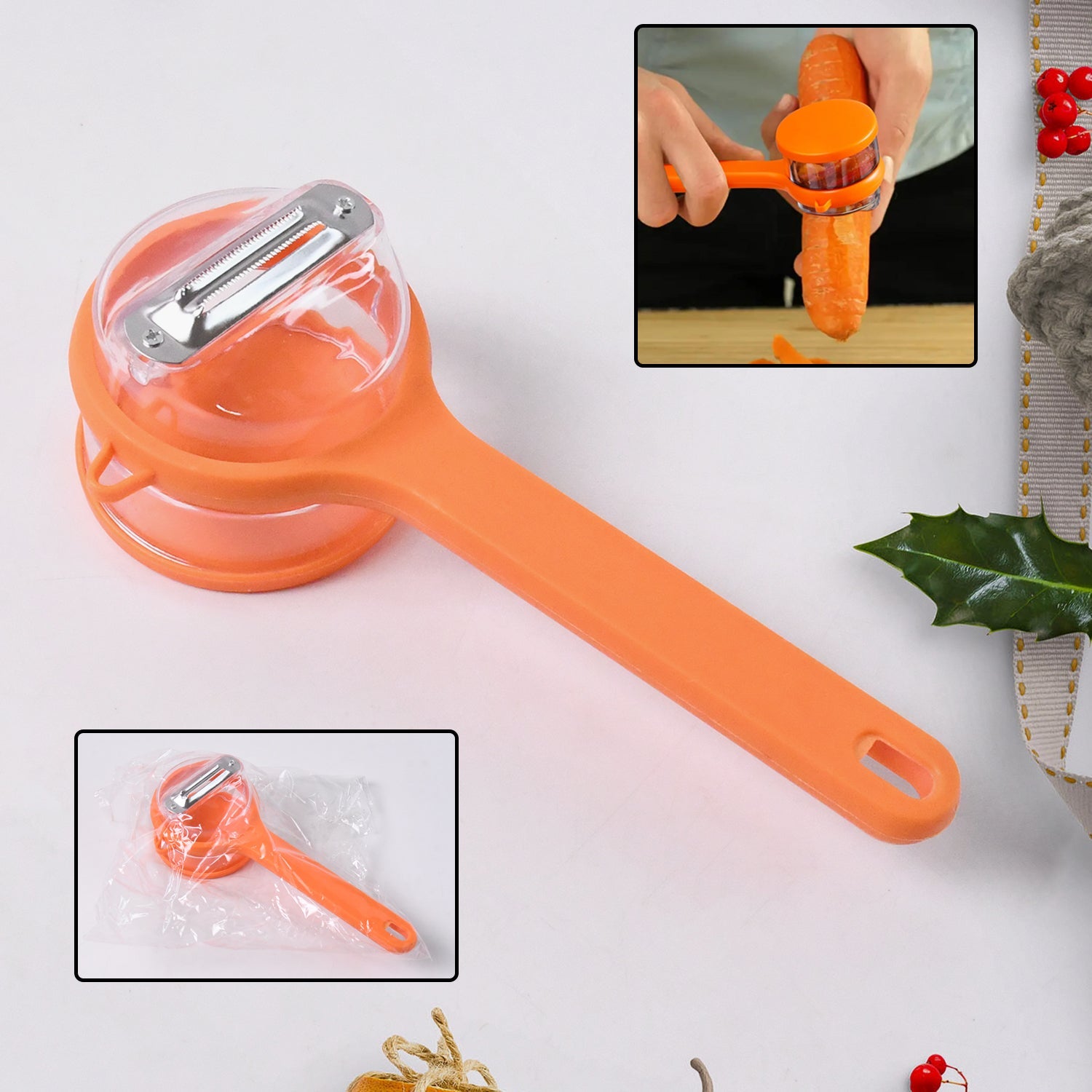 Sparschäler aus Edelstahl mit Behälter – Ergonomisches Küchengerät