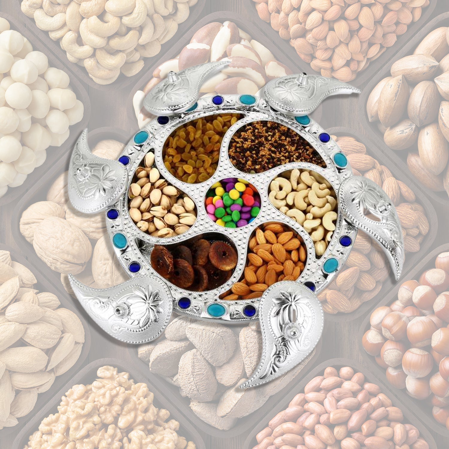 Drehbarer Trockenobstteller – Snack-Servierplatte mit 7 Fächern